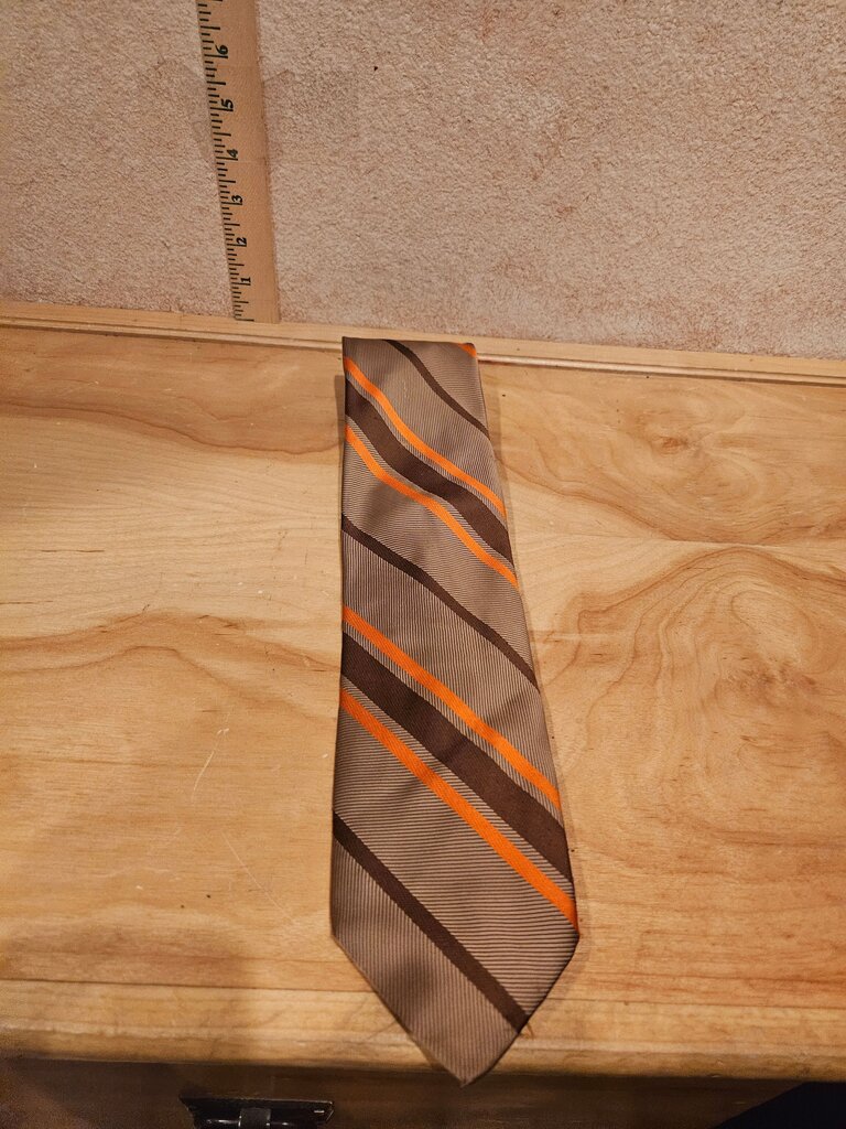 Vintage Sears Classic The Men's Star Necktie Tie Polyester Brown & Orange Stripe