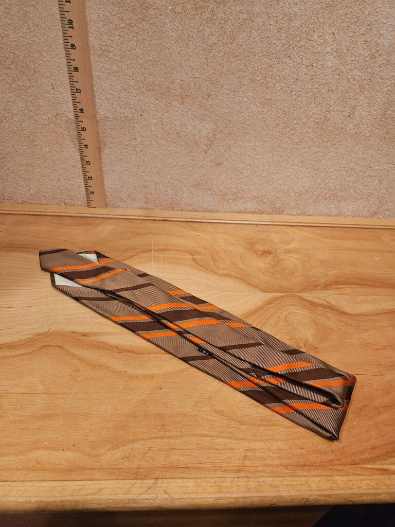 Vintage Sears Classic The Men's Star Necktie Tie Polyester Brown & Orange Stripe