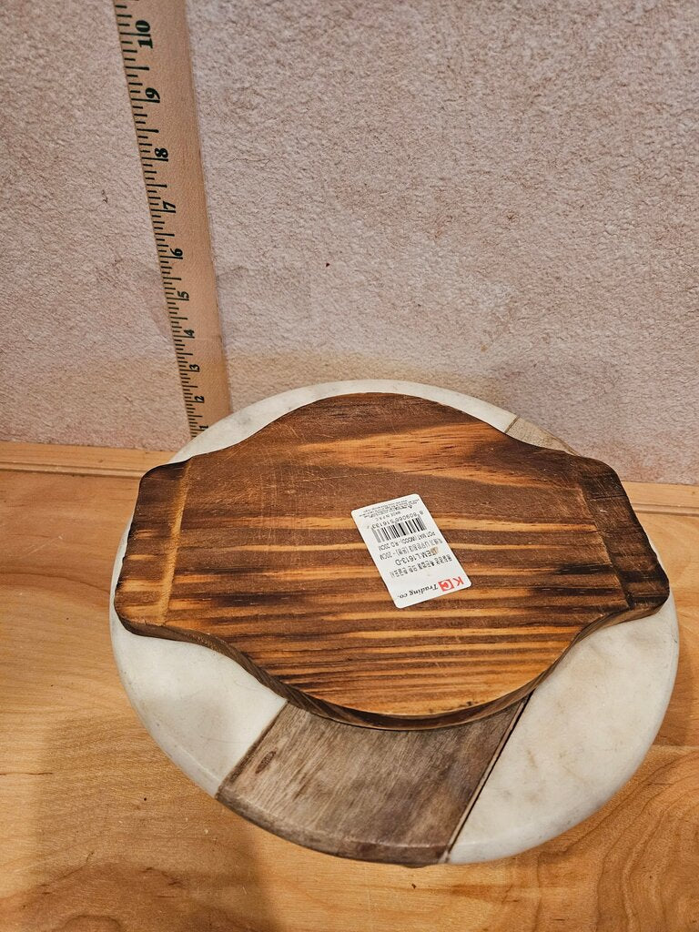 Round Wooden Cheese pastery display serving charcuterie Board w Handles cloche base table scene decor