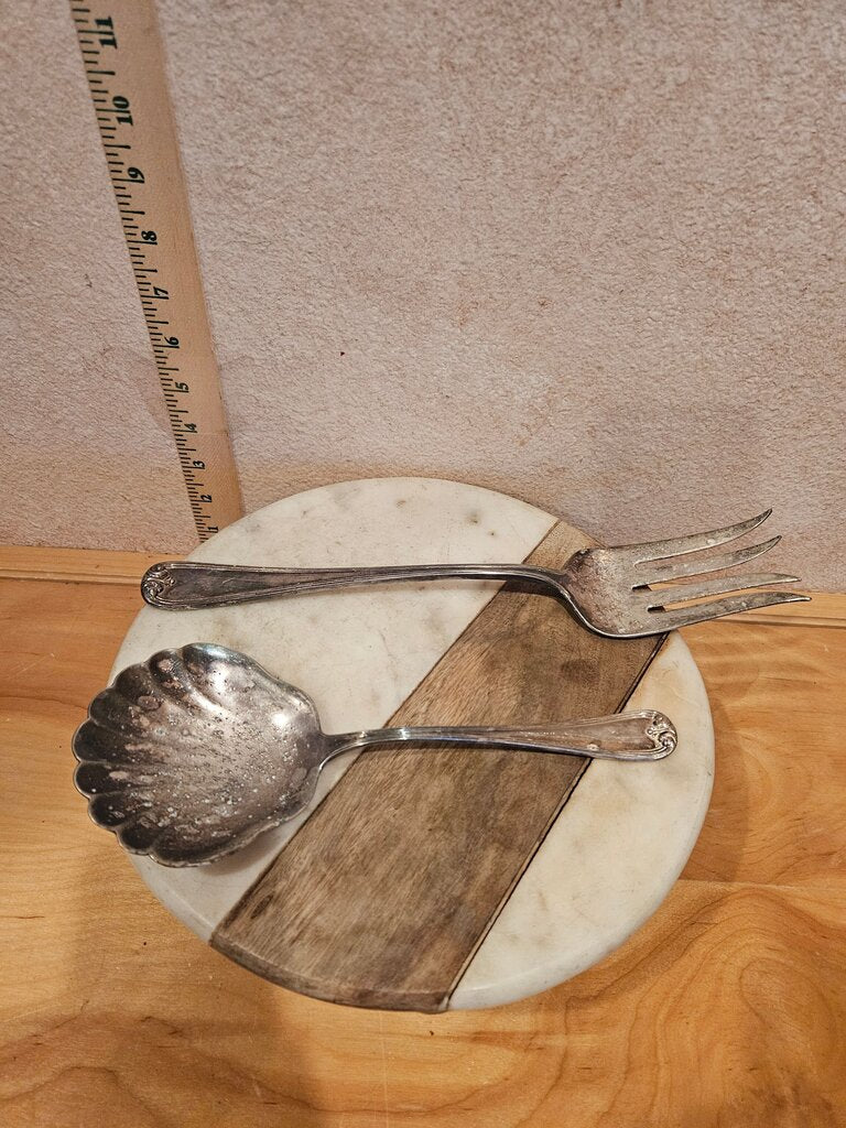 Vintage Silver plated Salad Clam Shape Servers folk & Spoon Set