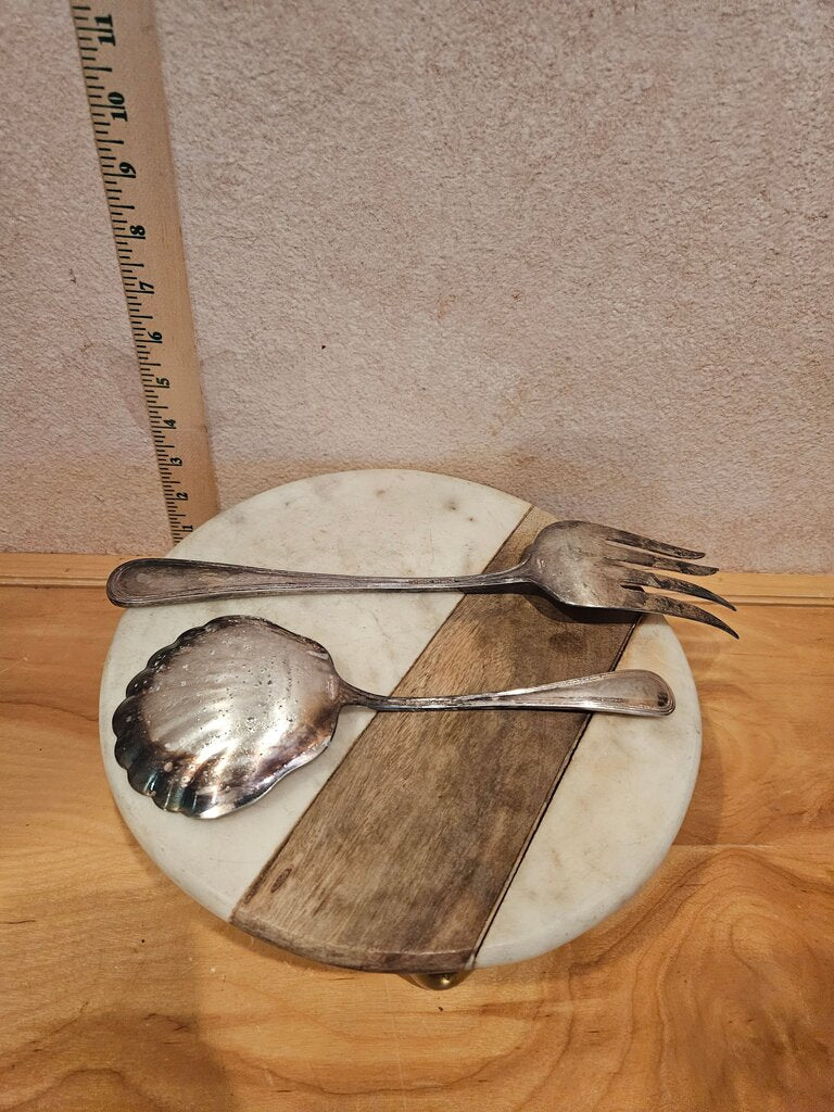 Vintage Silver plated Salad Clam Shape Servers folk & Spoon Set