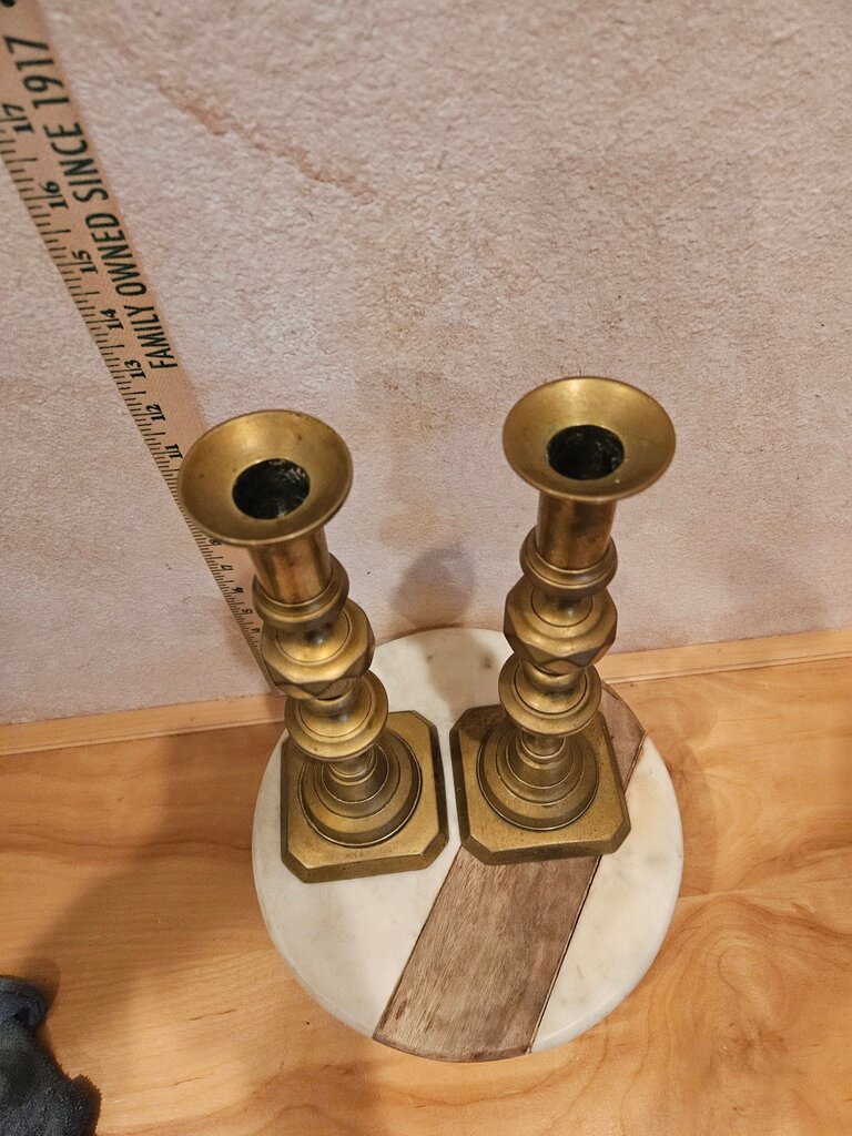 Vintage Pair of Victorian Style Brass Candlesticks, Candle Holders, MCM Hollywood Regency Beehive accents