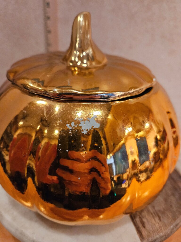 Pumpkin Soup Tureen Decorative Container Fall Display Vase Trinket dish AS IS was used for flowers