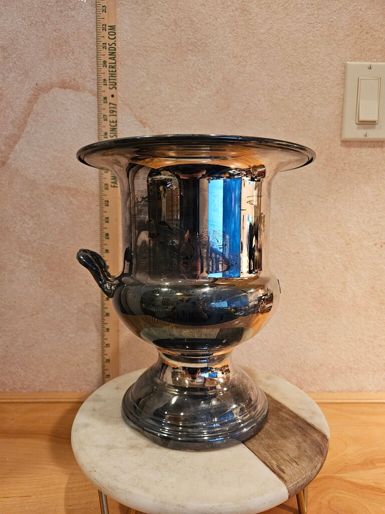 Silver Plate AS IS Champagne Ice Bucket Urn w Handles | Regency Style Wine Chiller | Large Silver Trophy Pedestal Vase Christmas tree base