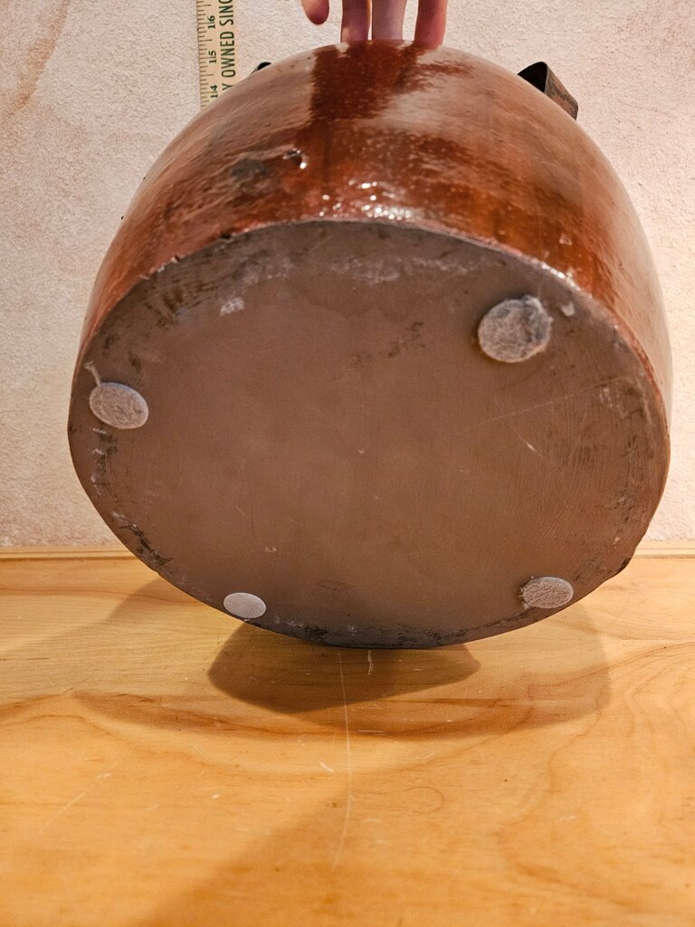 Vintage Turkish Terracotta Vase crock pot bean pot - Vng Pottery Clay Pot w Metal Handles