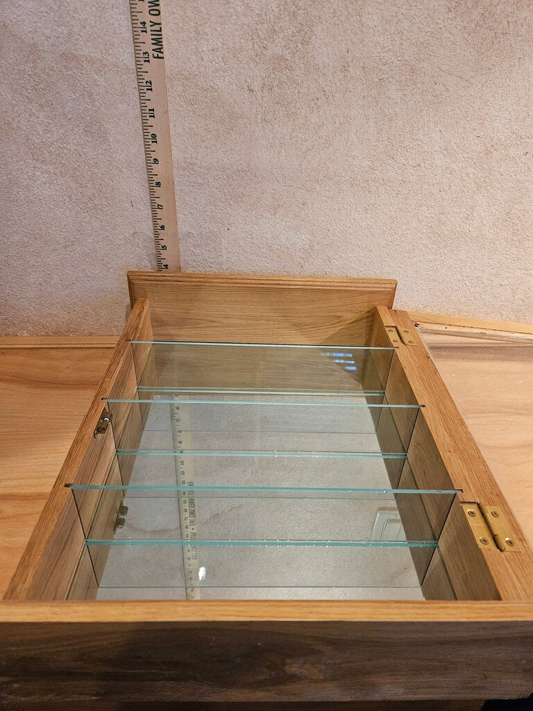 New Oak Wood w Glass Door Wall & Mirrored Back Hanging Display Curio nick nack Cabinet w Three (3) Glass Shelves