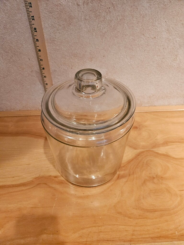 Vintage Wide Mouth Thick Glass General Store Cookie / Candy Jar w/ Lid scene displays christmas, holiday, Plant Terrarium, collections etc