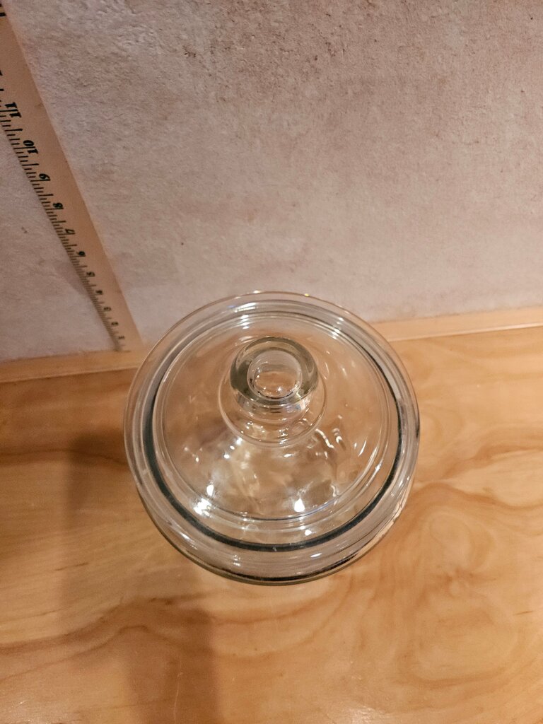 Vintage Wide Mouth Thick Glass General Store Cookie / Candy Jar w/ Lid scene displays christmas, holiday, Plant Terrarium, collections etc