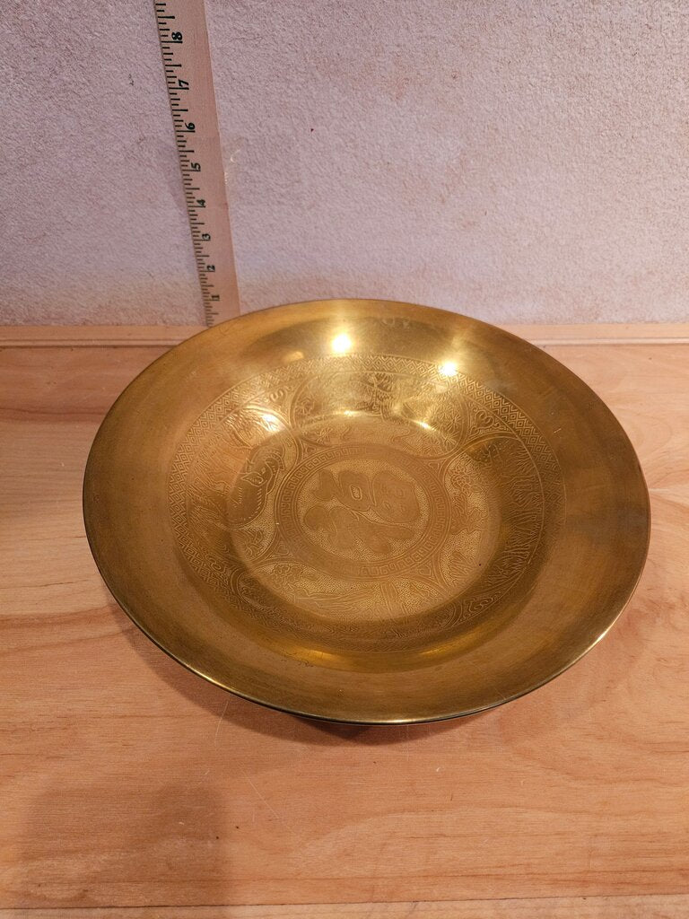 Vintage Etched Brass Footed Dish, Display Bowl for Crystals / ornaments / collections / trinkets, Shallow Table Dish