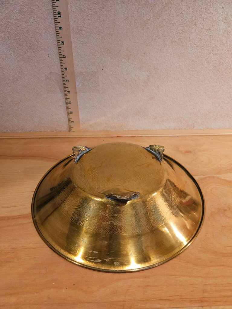 Vintage Etched Brass Footed Dish, Display Bowl for Crystals / ornaments / collections / trinkets, Shallow Table Dish