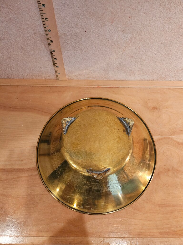 Vintage Etched Brass Footed Dish, Display Bowl for Crystals / ornaments / collections / trinkets, Shallow Table Dish