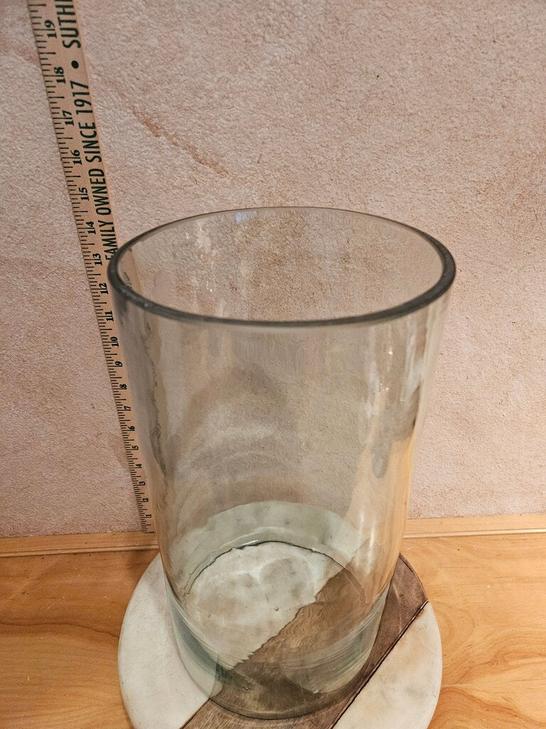 Vintage x large 12" tall, 6.5" wide cylindrical Hand Blown Chimney heavy clear w greenish hint glass vessel Cylinder open Terrarium