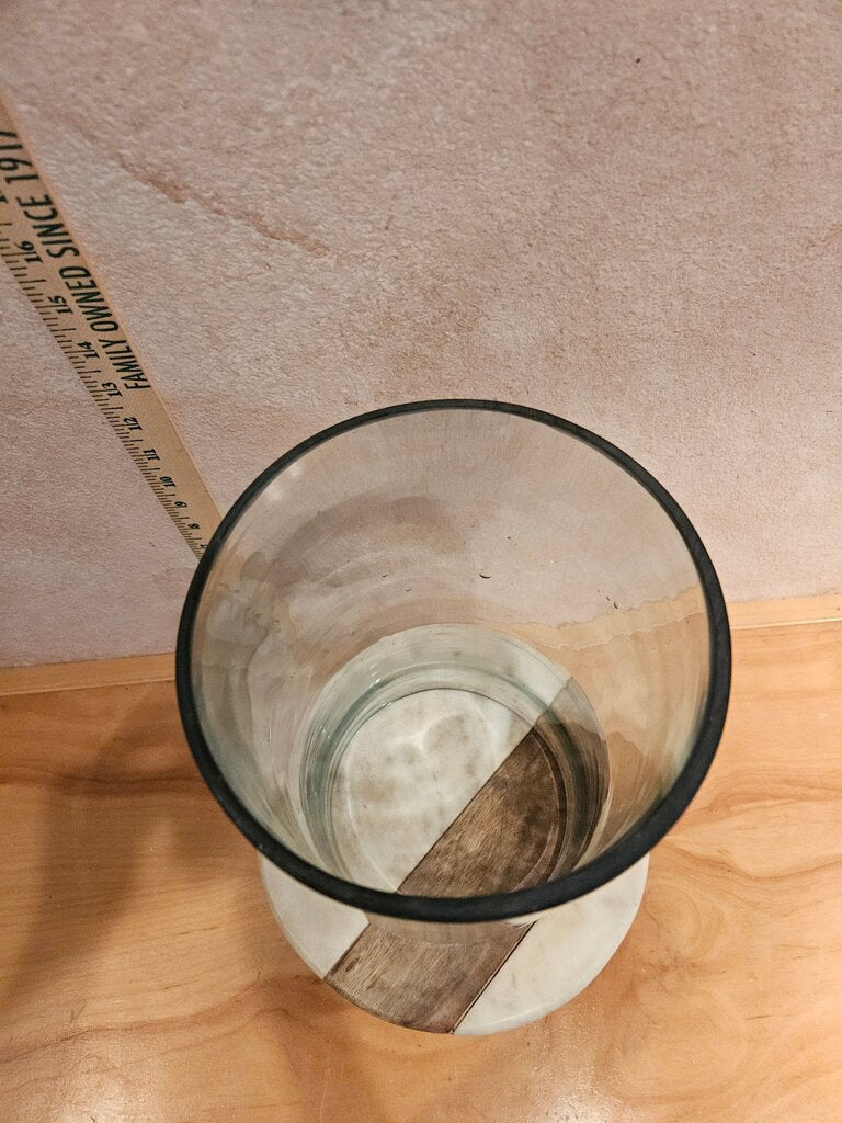 Vintage x large 12" tall, 6.5" wide cylindrical Hand Blown Chimney heavy clear w greenish hint glass vessel Cylinder open Terrarium
