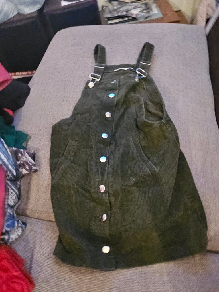 Kali Ami Green Corduroy Overall Dress
