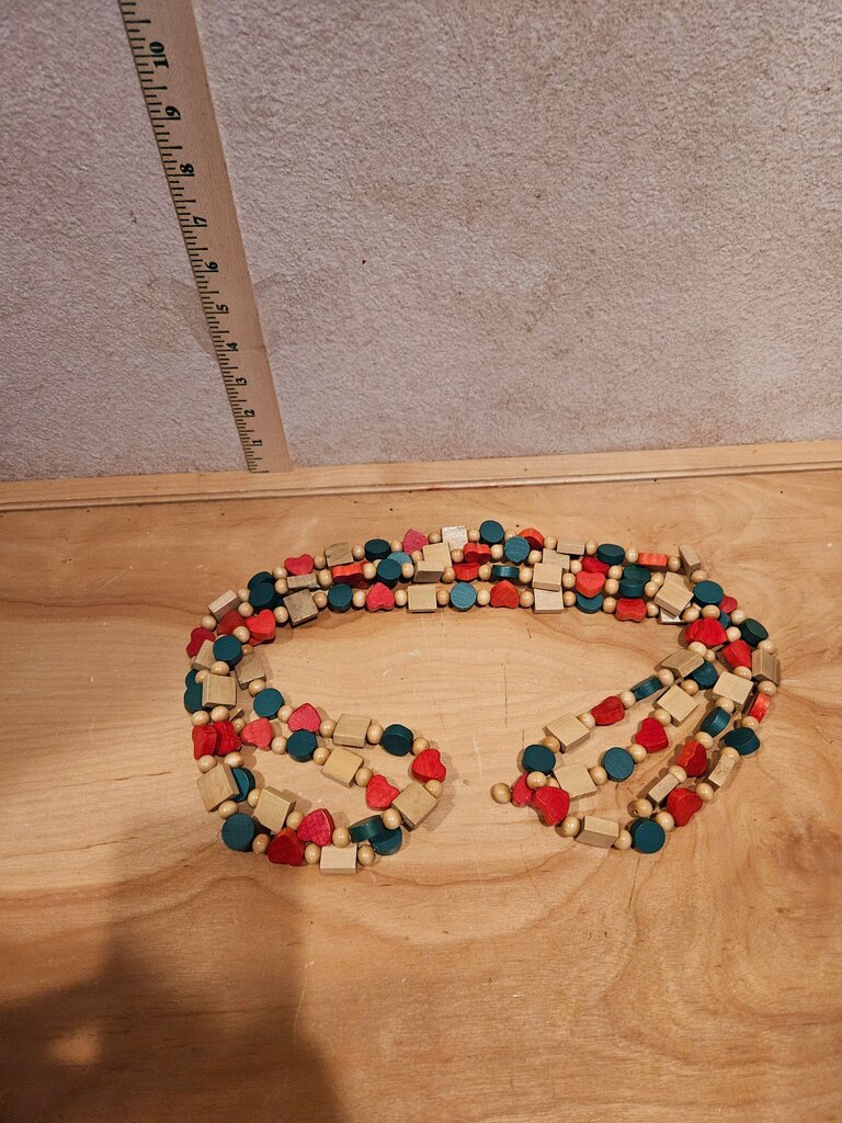 Colorful VINTAGE Christmas Tree Decor Wooden Bead Garland table scatter mantel cottagecore grandma core drape