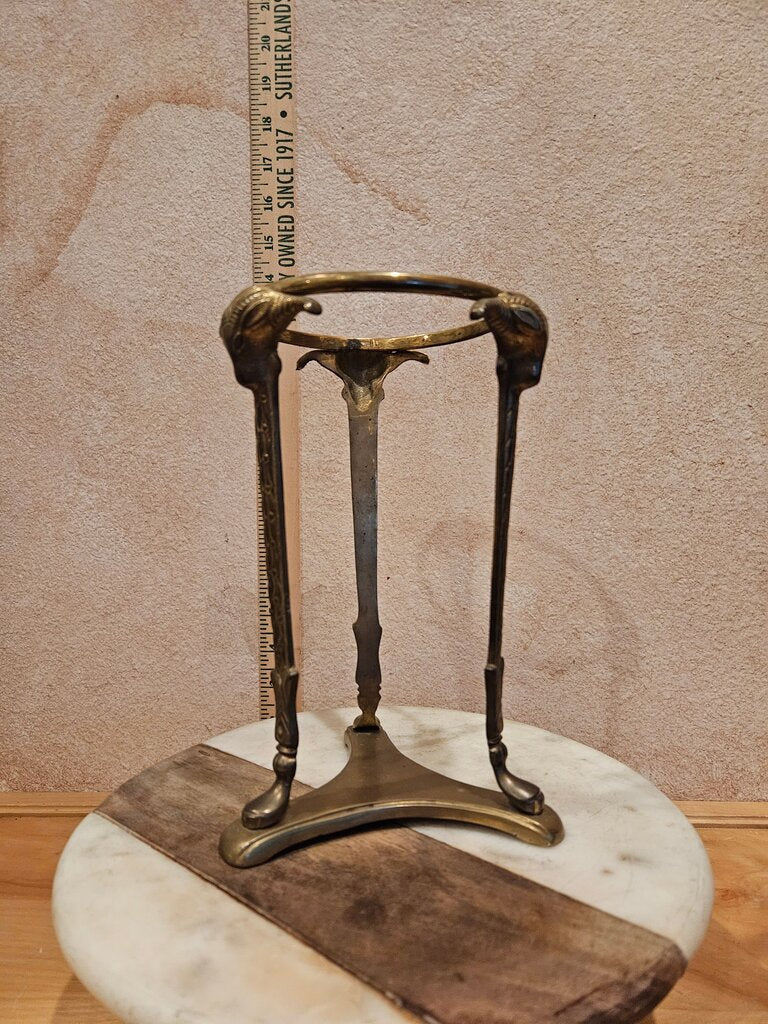 Vintage Rams Head w hooved footed pedestal Solid Brasl Gothic Crystal ball holder, candle riser, Wine Bottle Holder rock display