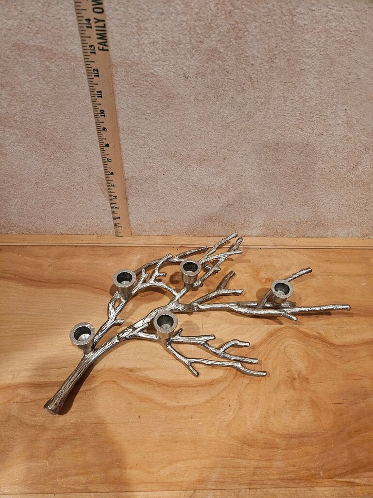 Decorative Silver Nickle/Painted Iron Tree Branch Branch Candle Holder Sculpture Rustic Lodge table decor Taper Centerpiece