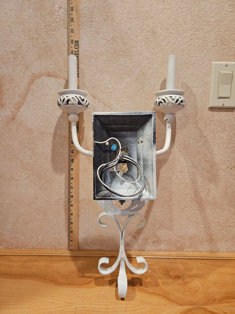 Vintage Ornate Double arm White Iron Electrical Wall Mounted Sconce Designed to look like Candle Holder