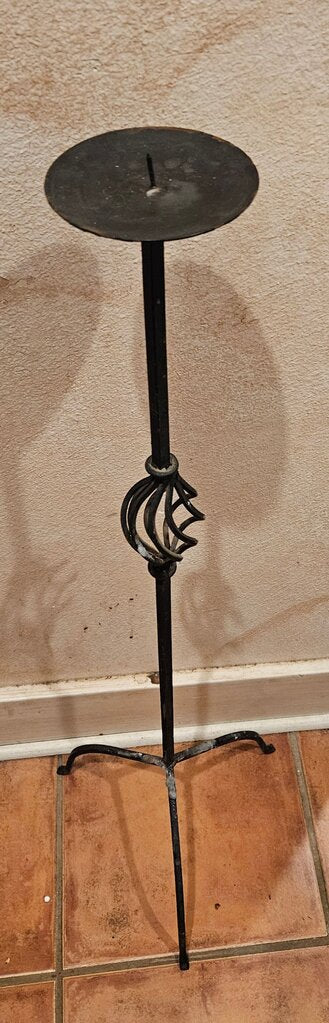 Vintage Rusted Twisted Wrought Iron Candle Holder Floor Standing Candle Stand