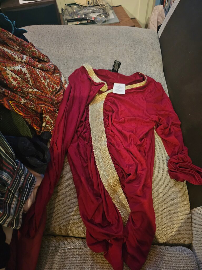 August Silk Petite Red Dress with Gold Accents