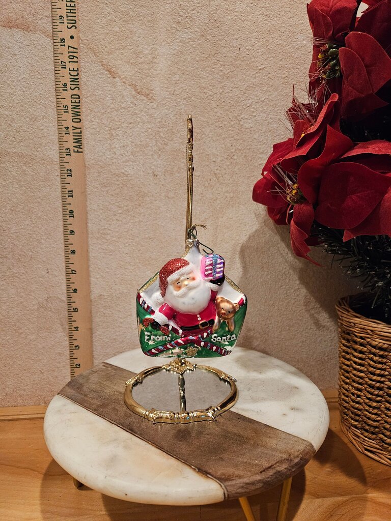 Santa Claus Ornament in Green Envelope