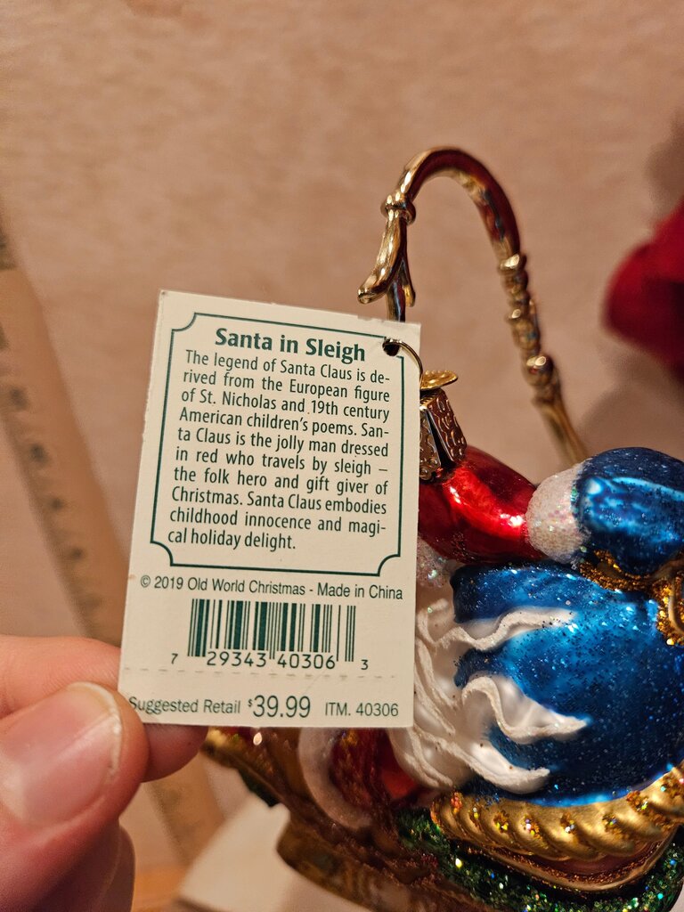 Old World Christmas Santa in Sleigh Ornament