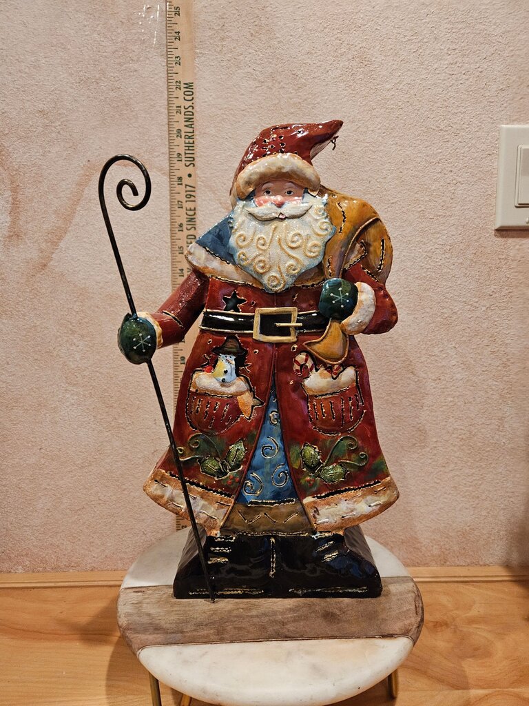 RARE, Beautifully painted decorative Santa Claus figure unique vibrant colors candle holder Farmhouse Table decor