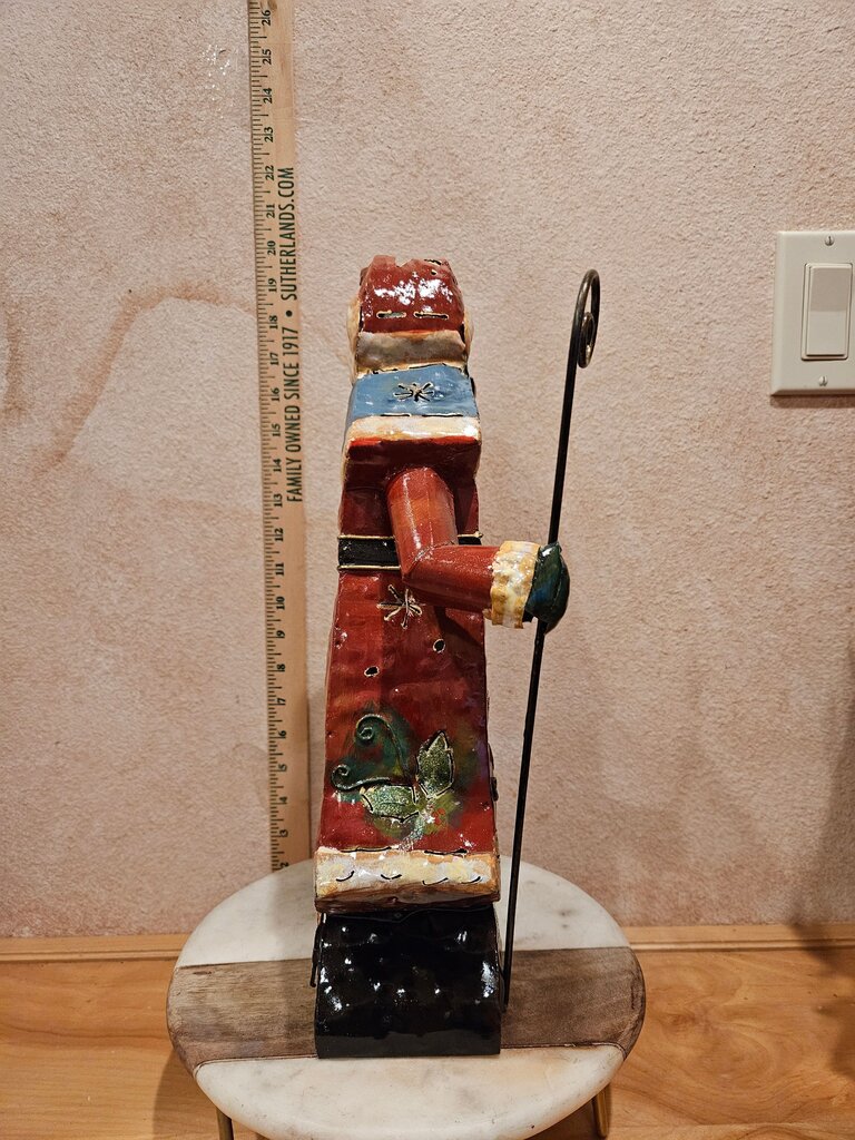 RARE, Beautifully painted decorative Santa Claus figure unique vibrant colors candle holder Farmhouse Table decor