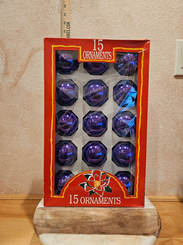 Vintage Rauch Industries Red & Blue Glass Christmas 15 Purple Ornaments