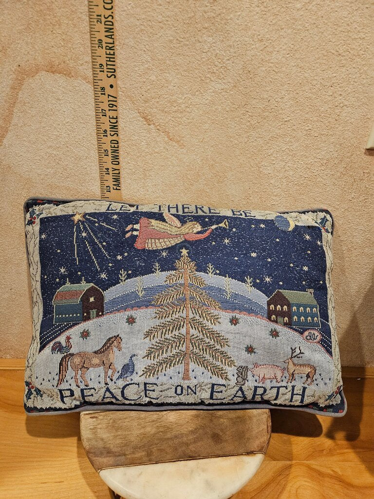 Country Christmas "Let There Be Peace On Earth", Animals, Tapestry Pillow Cabin Grandmacore