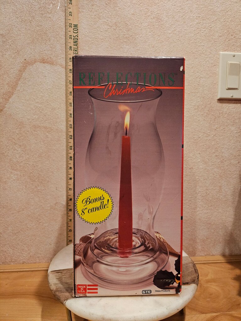Reflections Christmas Luminarc Hurricane Candle Holder Clear Glass Chimney W box