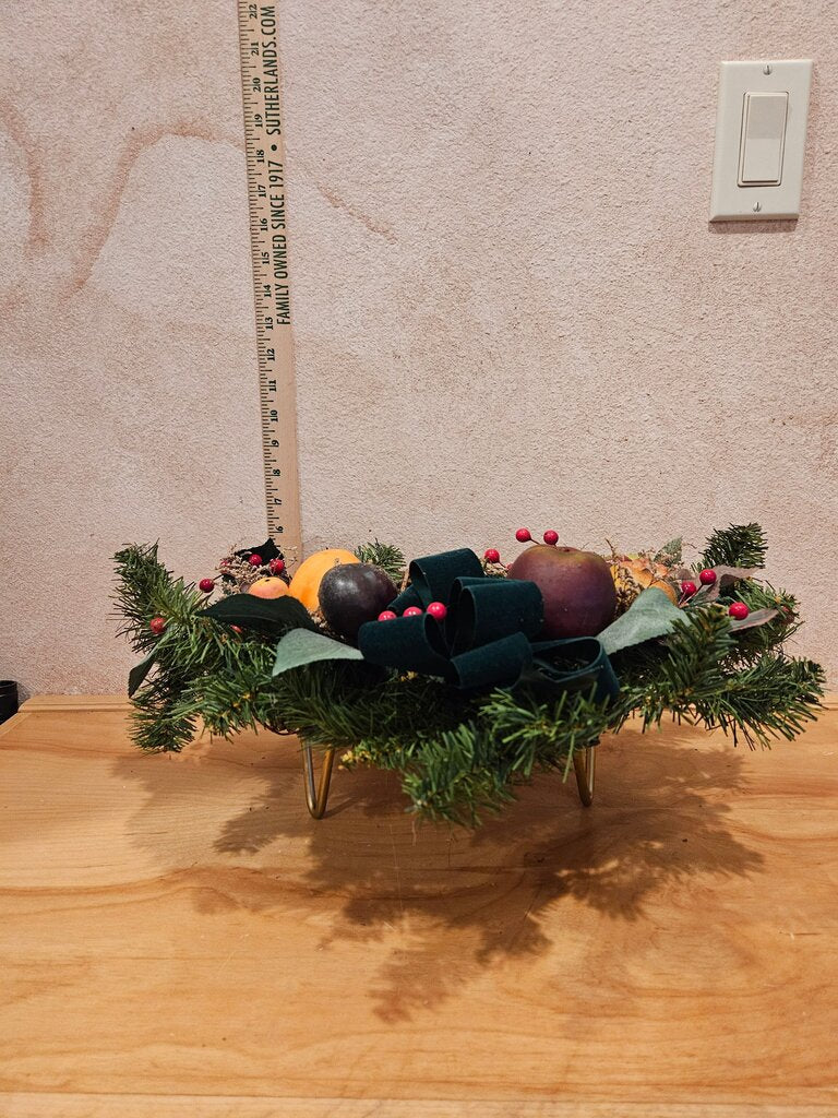 Decorative Holiday Wreath with Fruits and Ribbon