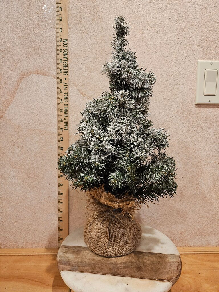 Frosted Mini Christmas Tree in Burlap Pot cottagecore grandmacore farmhouse christmas