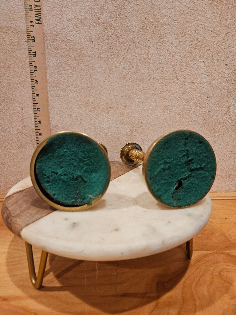 Vintage Pair of Elegant Brass Taper Candleholders w Layered Round Base Set of Two