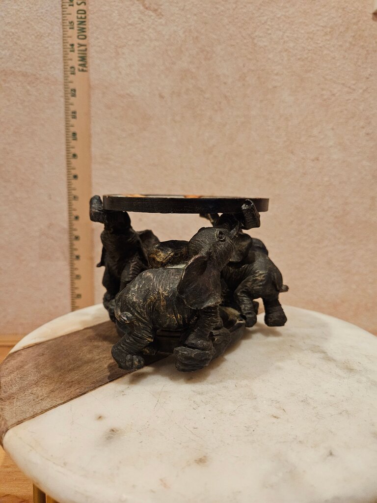 Vintage Carved dark wood Elephant Figurine Base for cloche, Ostridge / egg holder , collectable / rock / mineral display riser