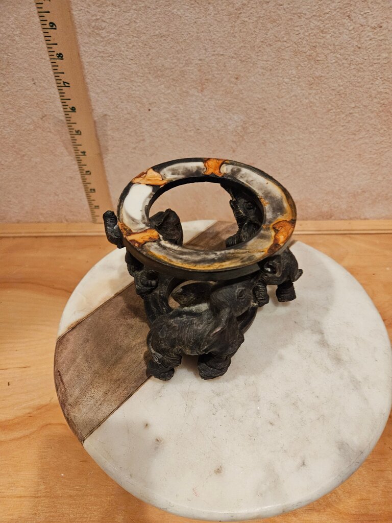 Vintage Carved dark wood Elephant Figurine Base for cloche, Ostridge / egg holder , collectable / rock / mineral display riser