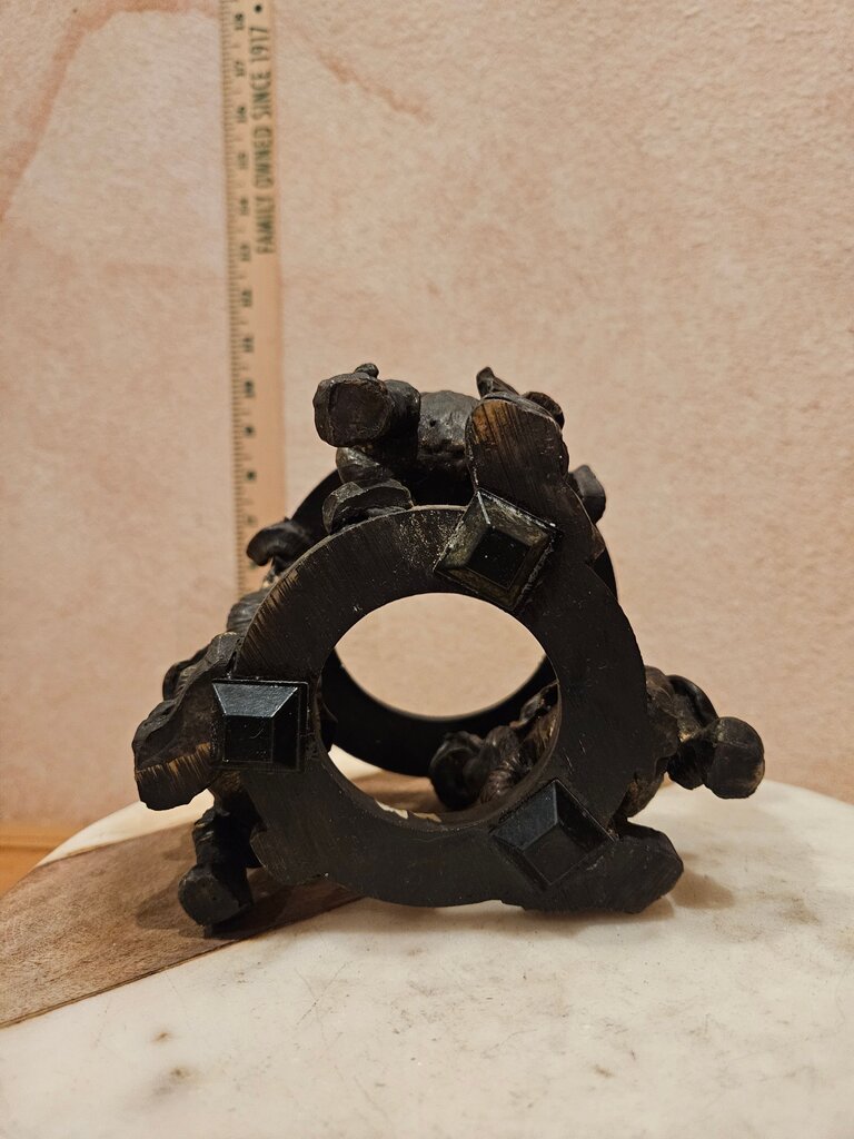 Vintage Carved dark wood Elephant Figurine Base for cloche, Ostridge / egg holder , collectable / rock / mineral display riser