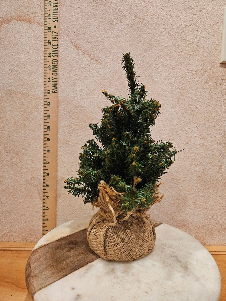 Small Evergreen Pine TREE with BURLAP for Christmas display craft