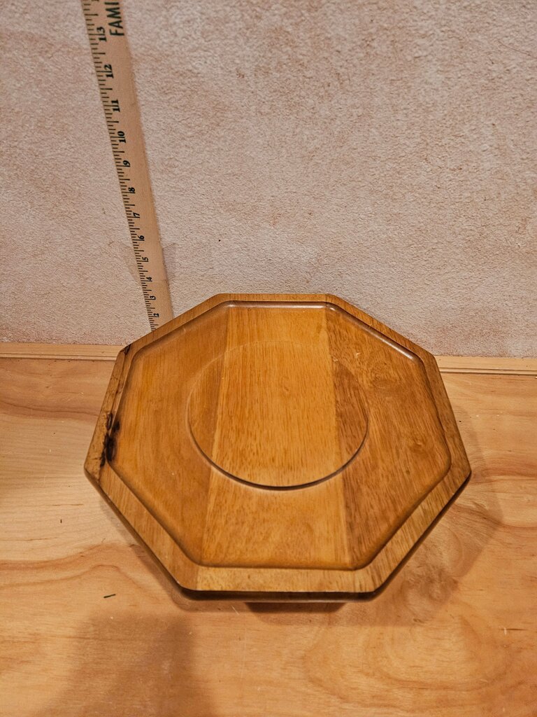 Vintage Octagonal Wooden Serving Cheese / Meats / Fruit Holiday Board Charcutier Serving Tray Cloche Base
