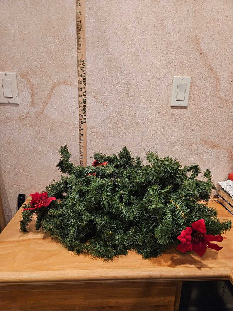 6' Artificial Christmas Garland w Red Flowers