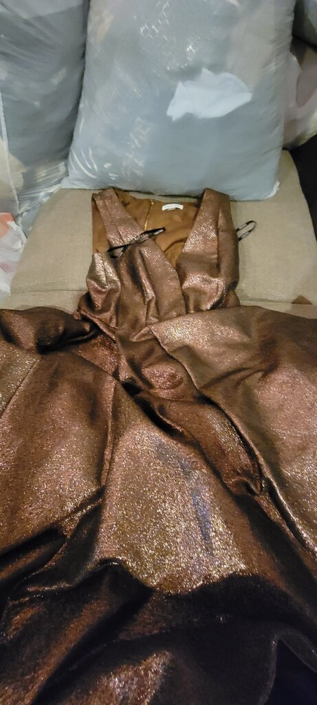Calvin Klein High Low Metallic Bronze Ball Gown Size 4 Shimmer Ballroom Dress