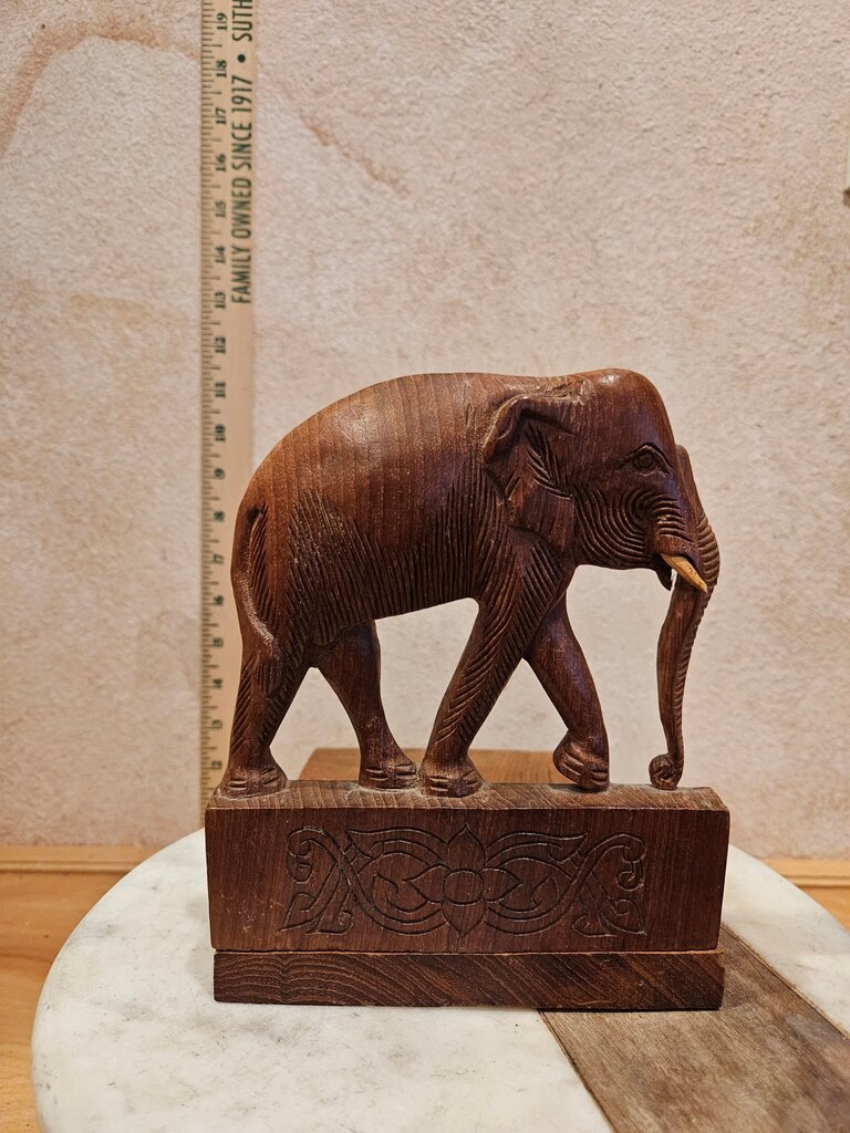 Hand-Carved Wooden Elephant Bookends, Folding Elephant Design w Unique L-Shaped Book Holder