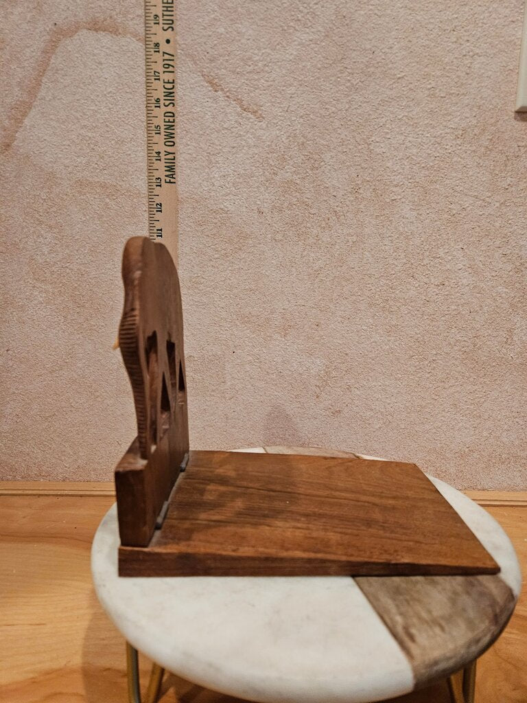 Hand-Carved Wooden Elephant Bookends, Folding Elephant Design w Unique L-Shaped Book Holder