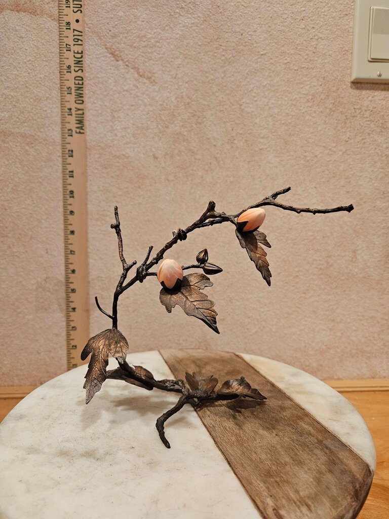 Decorative Metal Branch Sculpture w Leaves & Fruit Wine Bottle Holder