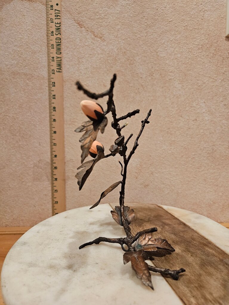 Decorative Metal Branch Sculpture w Leaves & Fruit Wine Bottle Holder