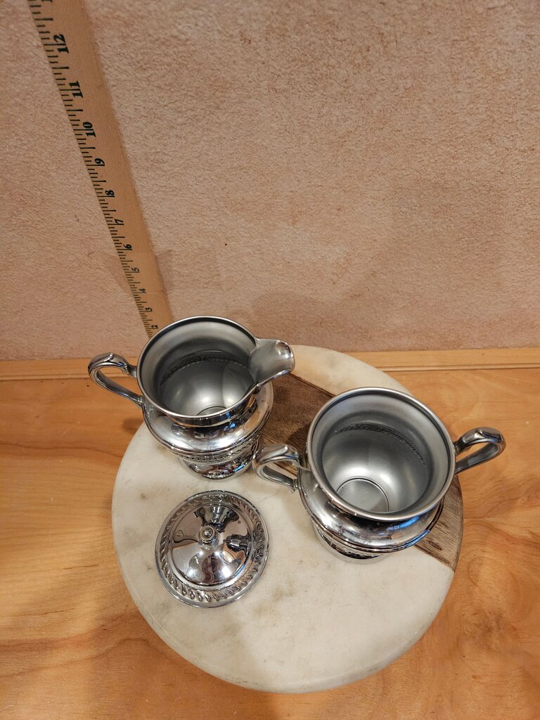 Shiny Silver Plated Cream & Sugar Set Victorian style tea serving display grandmacore