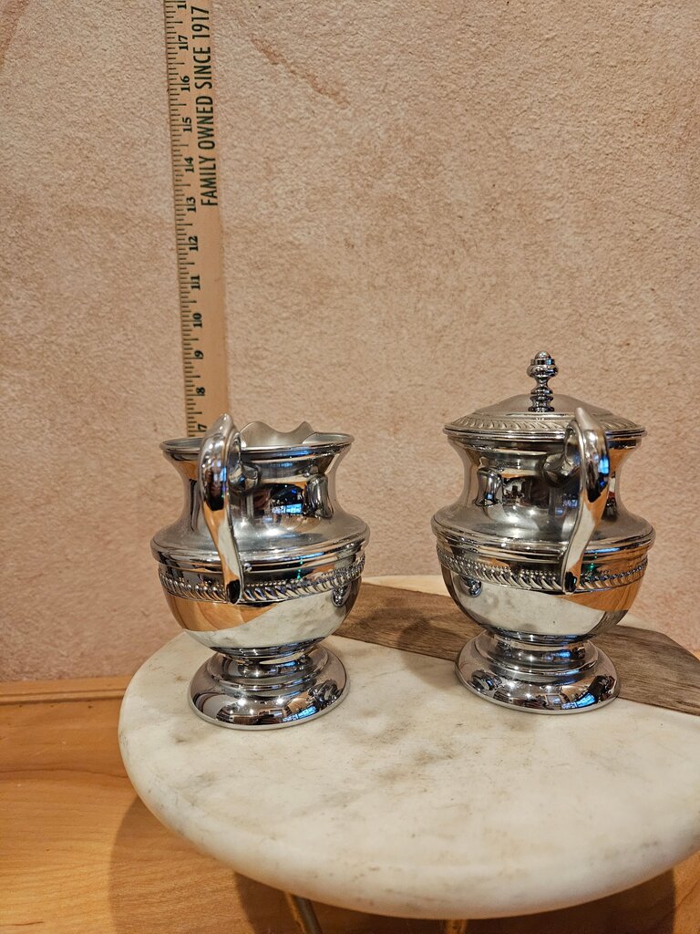 Shiny Silver Plated Cream & Sugar Set Victorian style tea serving display grandmacore