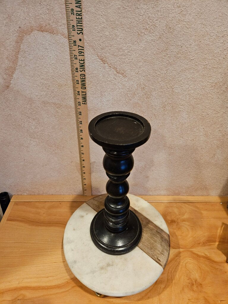 Turned Black Wood Candlesticks Vintage Wood Pillar Candle Holder, Country Farmhouse Decor, Tall Wood Candle Holder