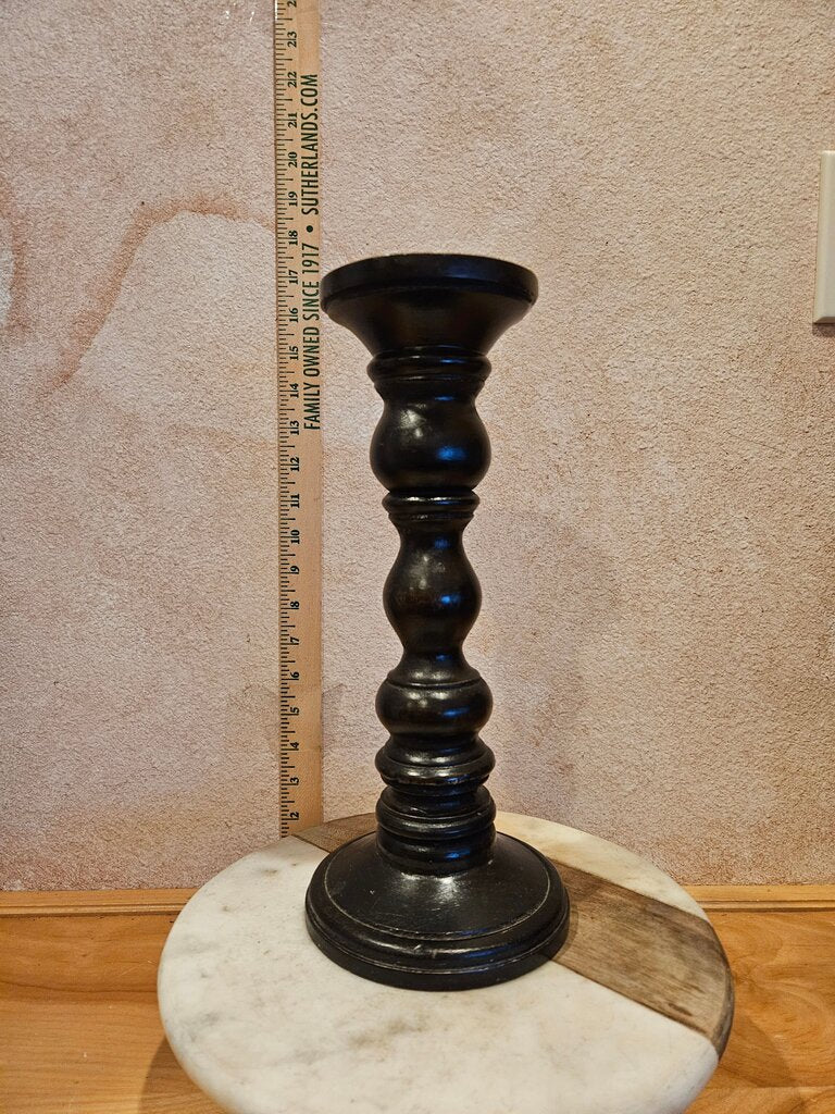 Turned Black Wood Candlesticks Vintage Wood Pillar Candle Holder, Country Farmhouse Decor, Tall Wood Candle Holder