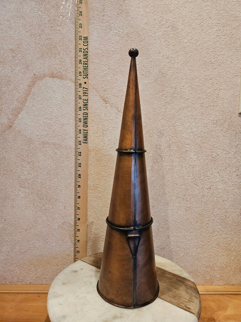 Vintage ringed copper cone wall pocket dry flower holder